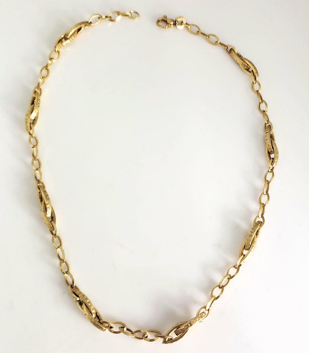 14k Italian Yellow Gold Oval Hollow Link Chain Necklace 18