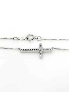 10k White Gold Pave .10ctw Round Diamond Sideways Cross Necklace 18" - 20"