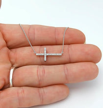 Load image into Gallery viewer, 10k White Gold Pave .10ctw Round Diamond Sideways Cross Necklace 18&quot; - 20&quot;
