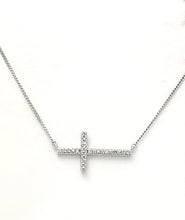 Load image into Gallery viewer, 10k White Gold Pave .10ctw Round Diamond Sideways Cross Necklace 18&quot; - 20&quot;
