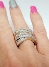 Load image into Gallery viewer, 1.00ct T.W. Baguette &amp; Round Diamond Multi Row CrissCross Ring In 10k Gold
