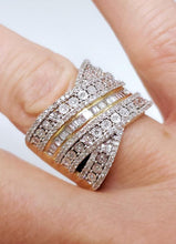 Load image into Gallery viewer, 1.00ct T.W. Baguette &amp; Round Diamond Multi Row CrissCross Ring In 10k Gold

