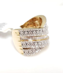 1.00ct T.W. Baguette & Round Diamond Multi Row CrissCross Ring In 10k Gold