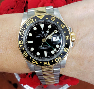 40mm Rolex GMT-Master II Two Tone 18K SS Oyster Black Ceramic Green Hand 116713