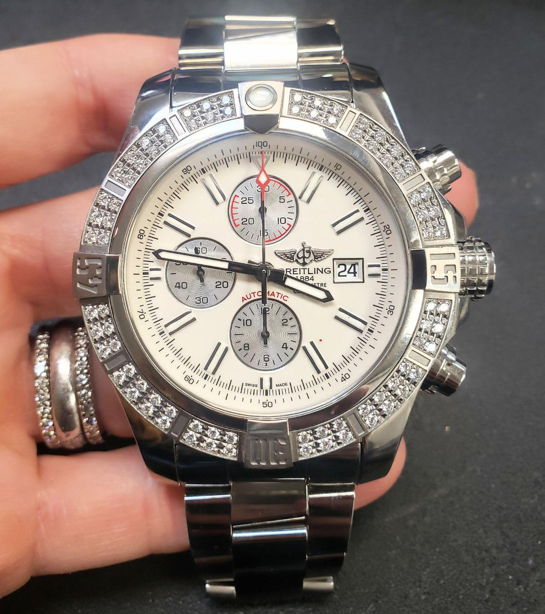 49mm Breitling Factory Original Diamond Super Avenger II Chronometer A13371 Watch