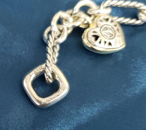 David Yurman 925 Sterling Silver 750 18k Gold Heart Charm Figaro Toggle Bracelet