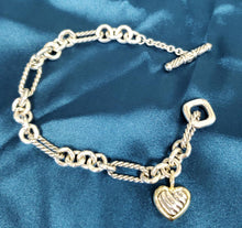 Load image into Gallery viewer, David Yurman 925 Sterling Silver 750 18k Gold Heart Charm Figaro Toggle Bracelet
