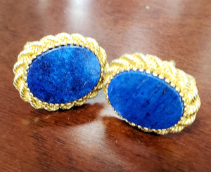 Oval Lapis Lazuli Cuff Links in 14k Yellow Gold Rope Border Frame