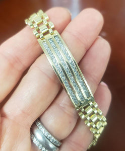 Mens 1 1/2ct Diamond ID Jubilee Bar Link Bracelet in 10k Yellow Gold