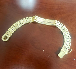 Mens 1 1/2ct Diamond ID Jubilee Bar Link Bracelet in 10k Yellow Gold