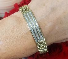 Load image into Gallery viewer, Mens 1 1/2ct Diamond ID Jubilee Bar Link Bracelet in 10k Yellow Gold
