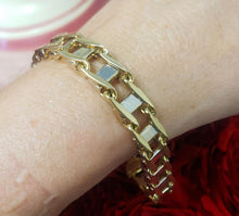 Load image into Gallery viewer, Mens 10k Yellow &amp; White Gold Two Tone Bar Link Bracelet 9&quot; 34.5g
