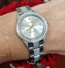 Load image into Gallery viewer, 28mm 2023 Ladies Rolex Oyster Perpetual Steel Diamond Oyster Silver Dial 276200
