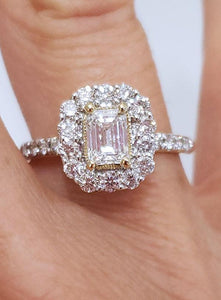 1.50ct Diamond Emerald Cut Halo Engagement Ring In 14k Yellow Gold