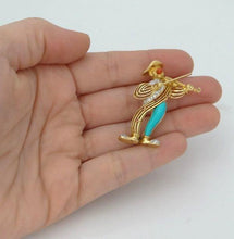 Load image into Gallery viewer, 18k Yellow Gold Diamond Ruby Coral Turquoise Clown Violinist Pin Brooch
