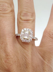 1.50ct Diamond Emerald Cut Halo Engagement Ring In 14k Yellow Gold