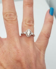 Load image into Gallery viewer, 18k White Gold Hana .77ct Marquise Cut Round Diamond Halo Engagement Ring
