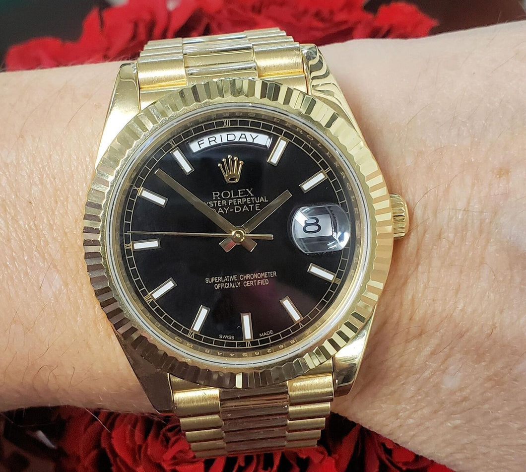 40mm Rolex Day Date President 18k Yellow Gold 2018 Black Diamond Dial 228348