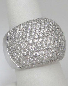 750 18K WHITE GOLD 4.00ct PAVE DIAMOND WIDE BAND DOME STATEMENT RING