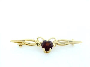 14k Yellow Gold 1.00ct 6mm Heart Garnet January Bow Ribbon Pin Brooch