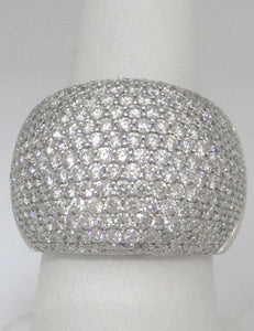 750 18K WHITE GOLD 4.00ct PAVE DIAMOND WIDE BAND DOME STATEMENT RING