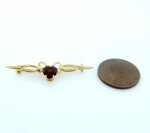 14k Yellow Gold 1.00ct 6mm Heart Garnet January Bow Ribbon Pin Brooch