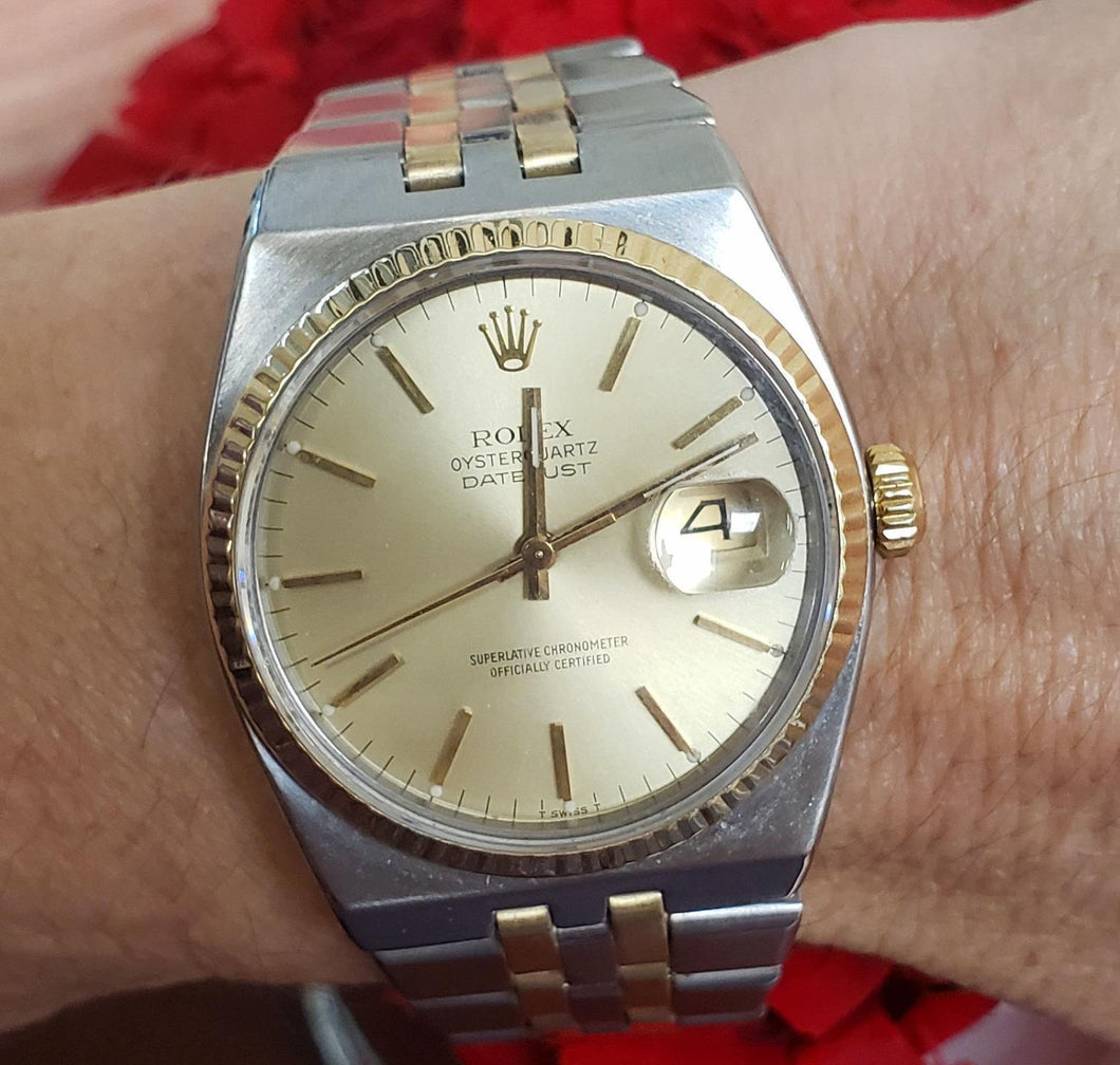 36mm Oyster Quartz Date Rolex Two Tone 18k Gold & Stainless Steel 17013