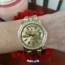 Load and play video in Gallery viewer, 36mm Rolex Day-Date President 18k Yellow Gold 1.40ct Diamond Bezel 18038
