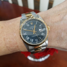 Load and play video in Gallery viewer, 36mm Rolex Datejust 1988 Two Tone 18k Steel Black Matte Oyster Quick-set 16233
