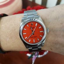 Load and play video in Gallery viewer, Complete Set, 31mm Mid-Size Rolex Oyster Perpetual Original Coral Dial 277200
