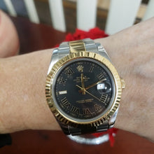 Load and play video in Gallery viewer, 41mm Rolex Datejust II Two Tone 18k Gold SS Oyster Factory Black Roman 116333
