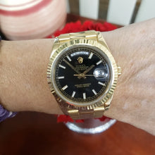 Load and play video in Gallery viewer, 40mm Rolex Day Date President 18k Yellow Gold 2018 Black Diamond Dial 228348
