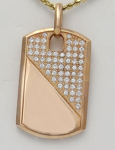 Mens 10k Rose Gold 2.00ct Round CZ Gallery Back Dog Tag Pendant 2.55"