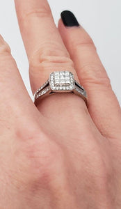 Composite Halo Diamond Accent Square Promise Ring 14K White Gold