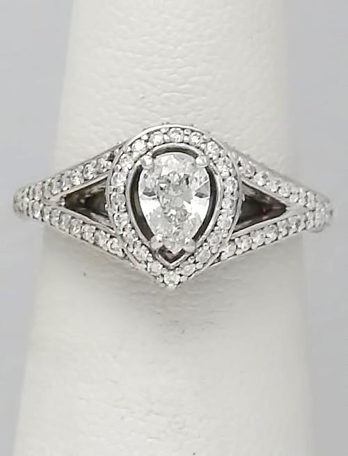 1.00 Ct Tw. Pear Diamond Halo Split Shank Engagement Ring In 14k White Gold