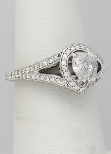 1.00 Ct Tw. Pear Diamond Halo Split Shank Engagement Ring In 14k White Gold