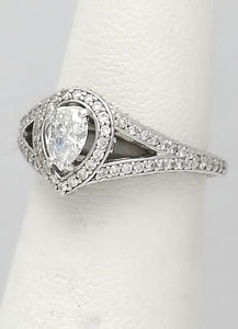 1.00 Ct Tw. Pear Diamond Halo Split Shank Engagement Ring In 14k White Gold