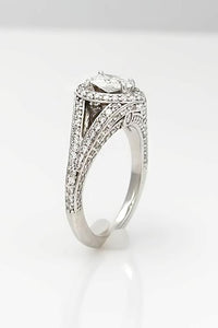 1.00 Ct Tw. Pear Diamond Halo Split Shank Engagement Ring In 14k White Gold