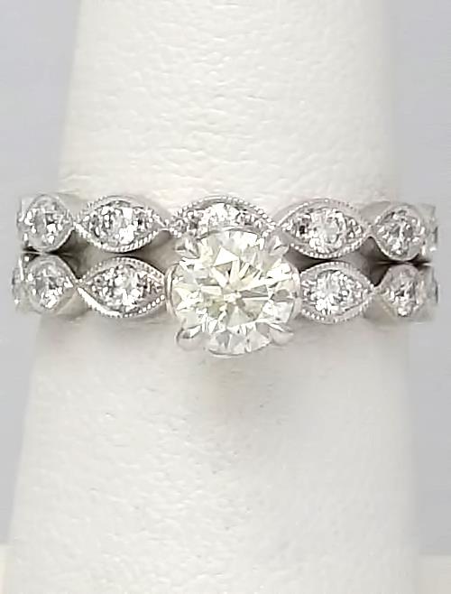 1.27ctw Round Diamond Engagement Bridal Set In 18k White Gold