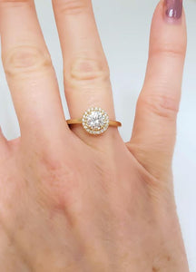 1.00ct Round Diamond Halo Engagement Ring In 14k Yellow Gold