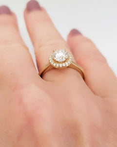 1.00ct Round Diamond Halo Engagement Ring In 14k Yellow Gold