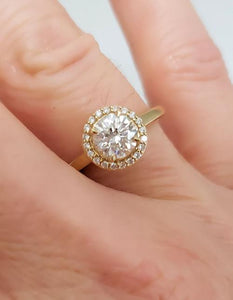 1.00ct Round Diamond Halo Engagement Ring In 14k Yellow Gold