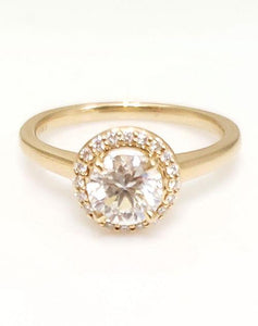 1.00ct Round Diamond Halo Engagement Ring In 14k Yellow Gold