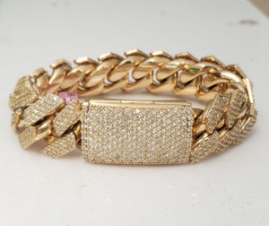 18.00ct Diamond Cuban Link Bracelet In 14k Yellow Gold 22mm 276.9g 8 1/4"