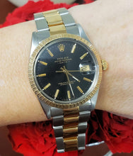 Load image into Gallery viewer, 34mm Rolex Date Two Tone Steel &amp; 18k Gold Oyster Band Fluted Black Dial 16008
