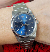 Load image into Gallery viewer, 34mm Rolex Air-King Stainless Steel Oyster Band Smooth Bezel Blue Dial 14000
