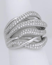 Load image into Gallery viewer, SIMON G. 18k WHITE GOLD 1.18ct VS ROUND DIAMOND CLUSTER WIDE WAVE COCKTAIL RING
