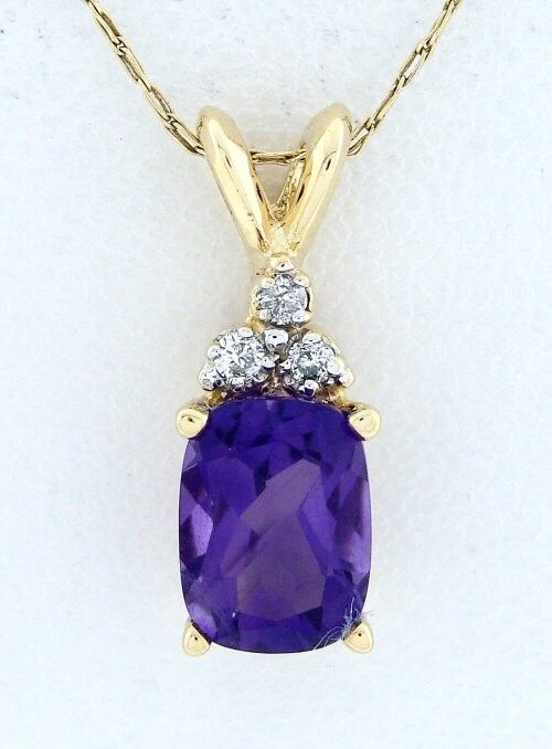 14K GOLD 1 1/2ct RADIANT AMETHYST DIAMOND PENDANT