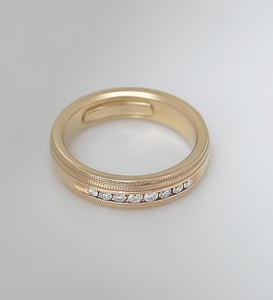 Mens 14k Yellow Gold 1/3ct Round Diamond Comfort Milgrain Wedding Band 6mm