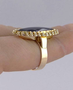 18K YELLOW GOLD 25x7mm SHINY BLACK STONE SOLITAIRE RING